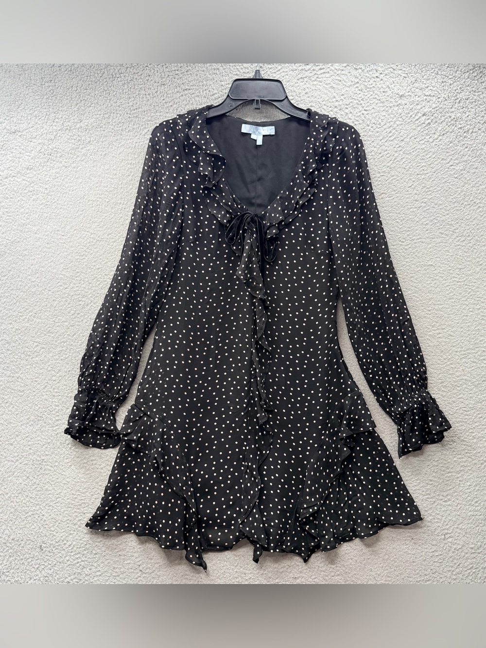 Hill House Home Bridget Black White Polka Dot Ruffle Mini Dress Sheer Lined M